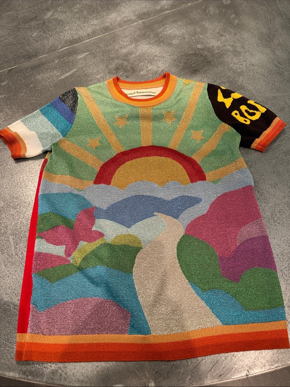 Stoned Immaculate Metallic Green Sweater with Red-Orange Trim - Picture 2 of 3